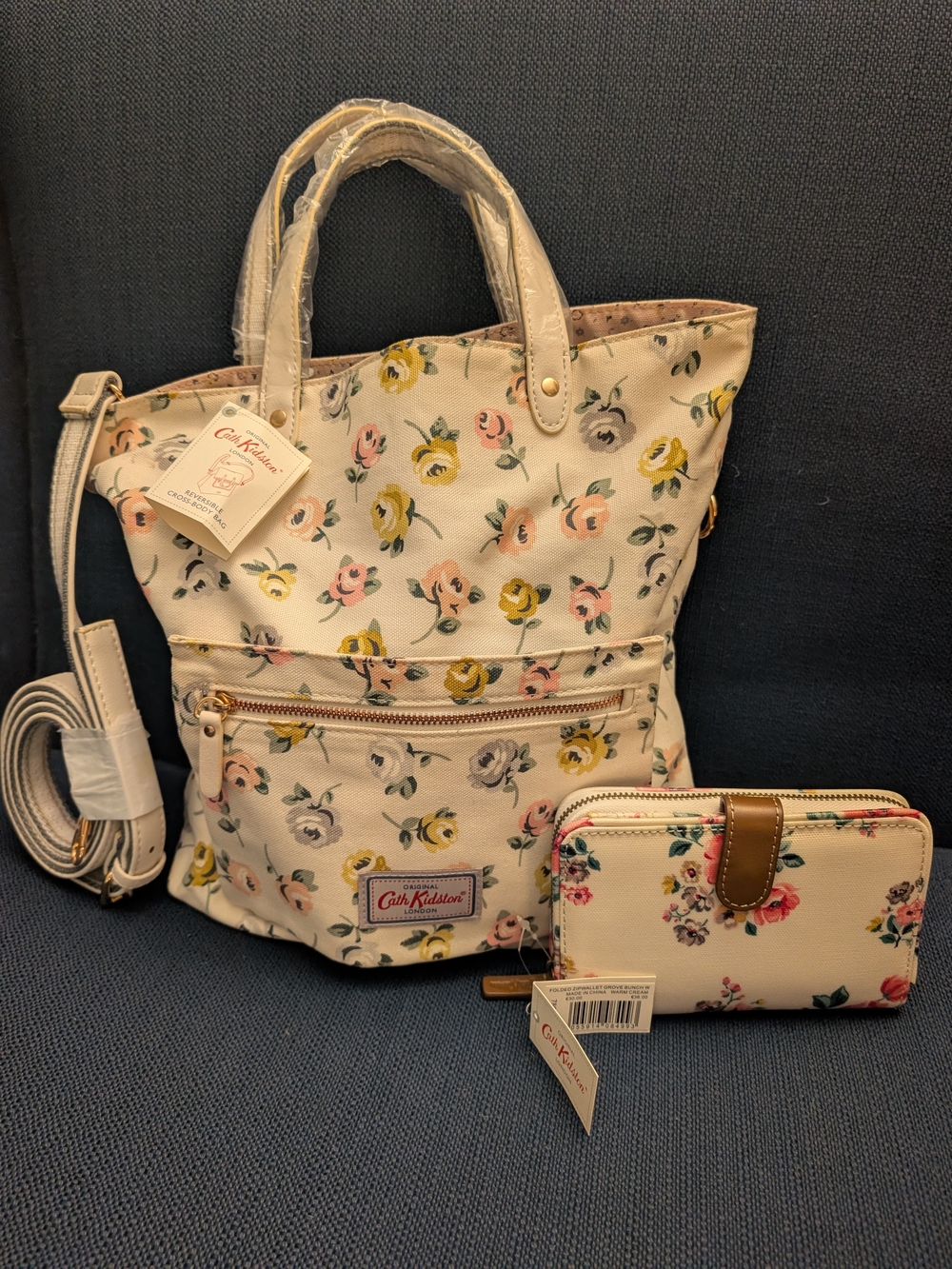 Cath Kidston Cream Floral Tote with Matching Floral Zip Wallet